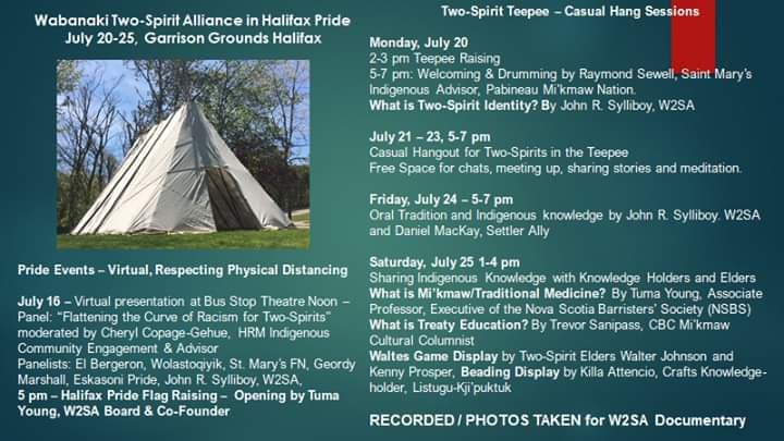 Schedule for 2020 Two Spirit events during Halifax Pride